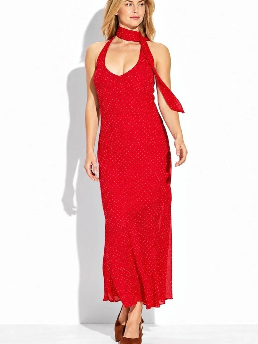 Red Polka Dot Halter Dress Scarf is detachable NWT
Wild Fable
